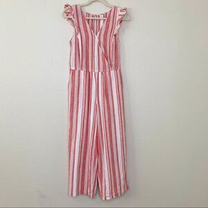 Old Navy Linen Blend Red Stripe V-Neck Wide Leg Jumpsuit